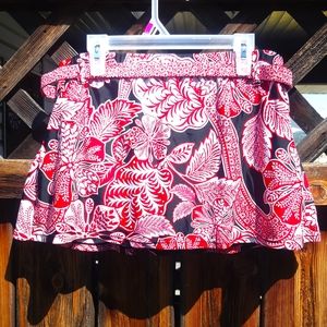 Krista Swim skirt Red/Black leaf print